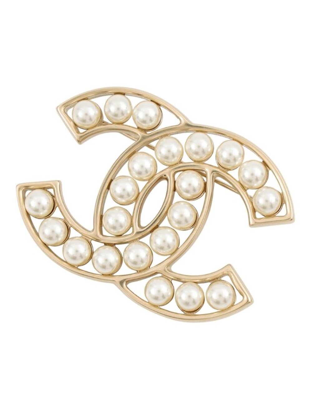 Chanel Brooch CC Logo Metal Faux Pearl